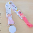 Lpl - Attache doudine "Les Animaux" Les papillons corail - Rond blanc - Blush