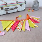 lpl-Guirlande Fanions La Mini "Fleurs vintage" Rose-jaune-anis